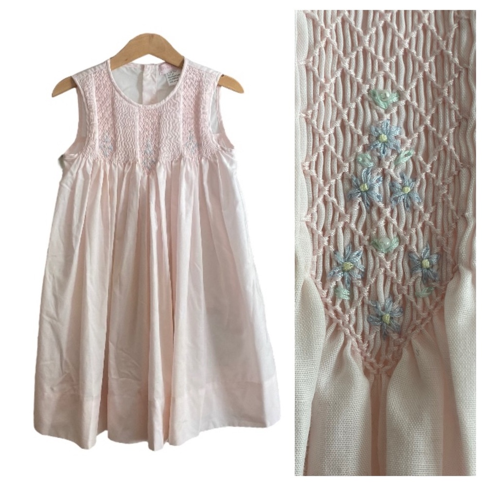 Petit Ami Light Pink Smocked Floral Sleeveless Dress